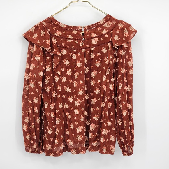 MADEWELL Ladder-Trim Ruffle Top in Homestead Bouquet Floral Cottagecore M - Picture 5 of 6